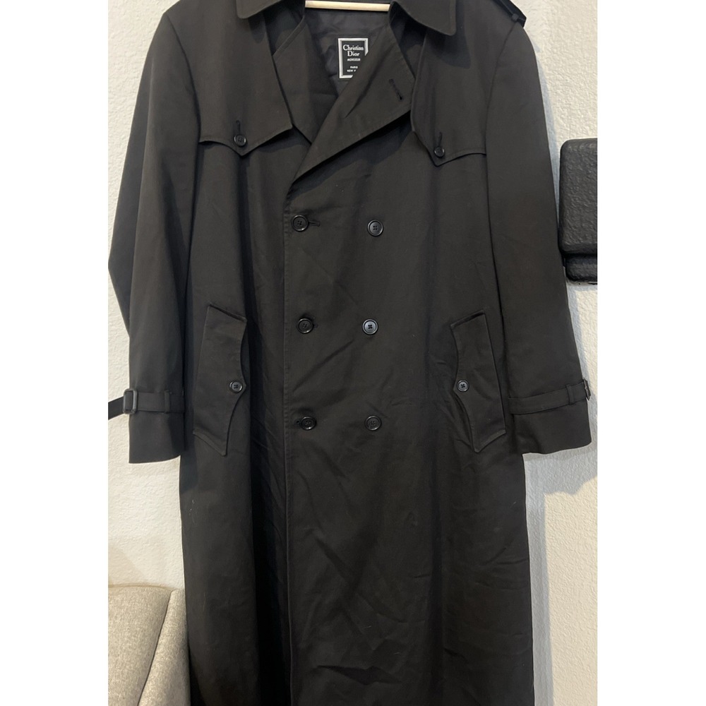Christian Dior 44 LONG BLACK Monsieur Trench Coat Classic with Zip-in Wool Liner - Picture 5 of 12